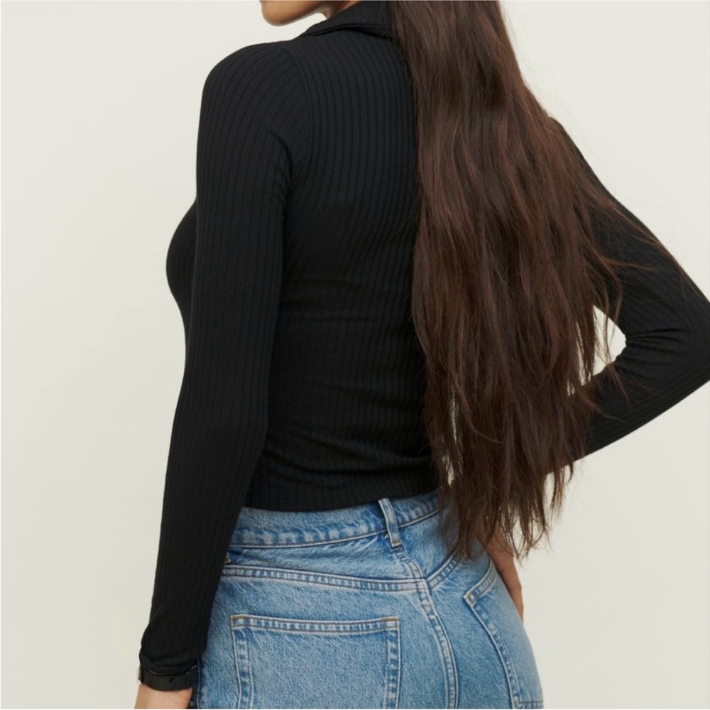Reformation Irina Ribbed Button Front Top – Black – XS - Picture 4 of 6